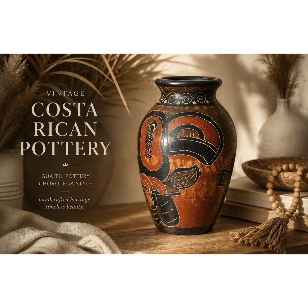 Vtg Hand Carved Hand Painted Costa Rican Guatil Pottery Chorotega Style Folk Art